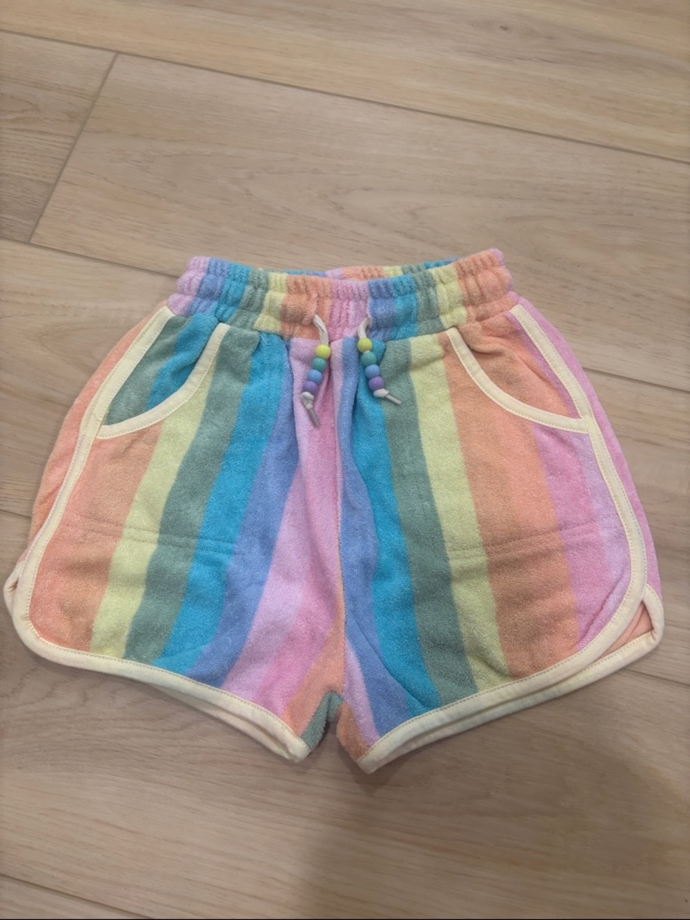 Lola and the Boys Kids Rainbow Stripe Terry Shorts - Pastel Multicolor